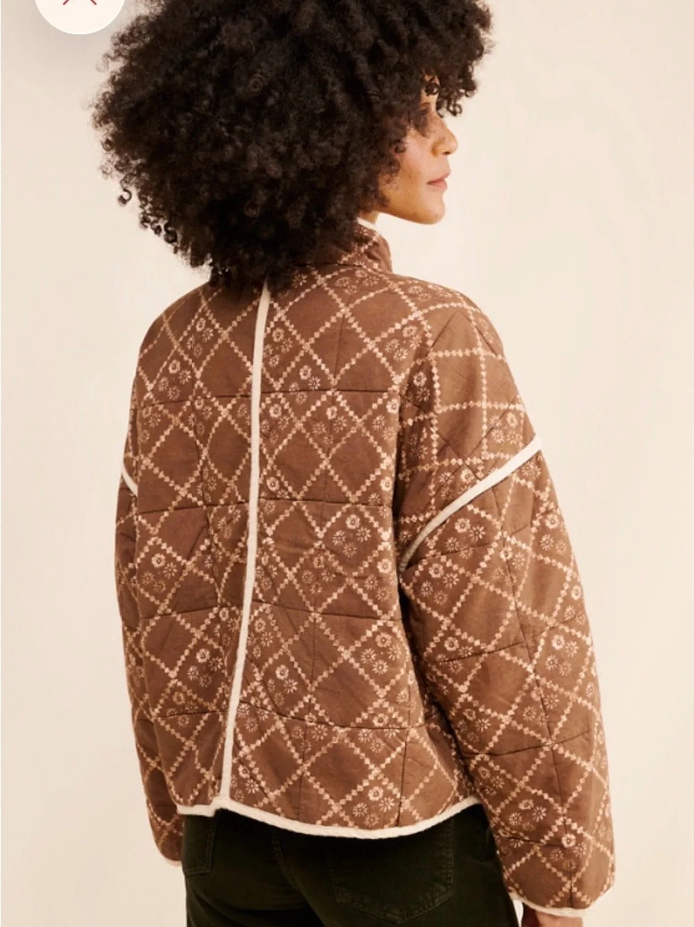 Free People Quilted Brown utility Jacket with Cream Trim - Picture 3 of 10